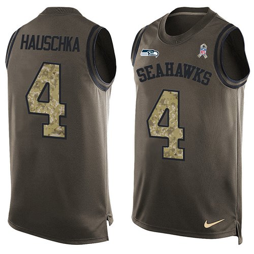 Men's Limited Steven Hauschka Nike Jersey Green - #4 Salute to Service Tank Top NFL Seattle Seahawks